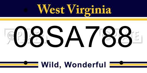 08SA788 West Virginia License Plate