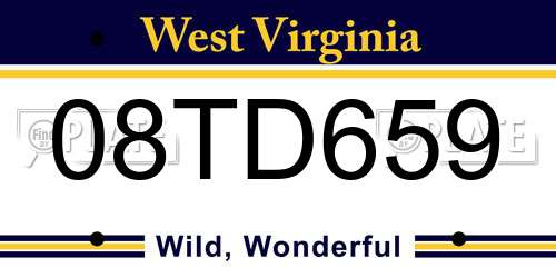08TD659 West Virginia License Plate