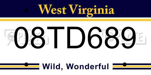 08TD689 West Virginia License Plate
