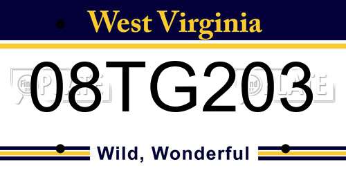 08TG203 West Virginia License Plate