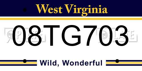 08TG703 West Virginia License Plate