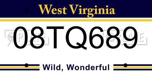08TQ689 West Virginia License Plate
