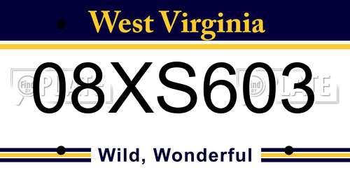 08XS603 West Virginia License Plate
