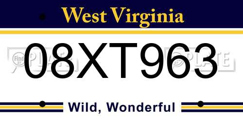 08XT963 West Virginia License Plate