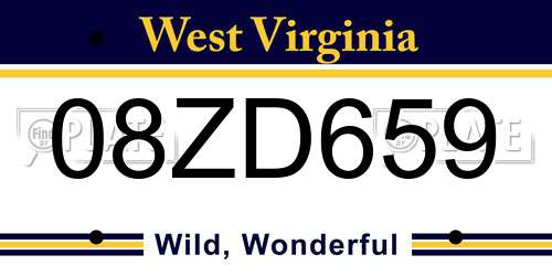 08ZD659 West Virginia License Plate