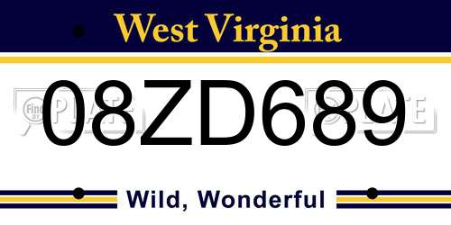 08ZD689 West Virginia License Plate