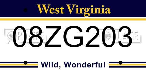 08ZG203 West Virginia License Plate