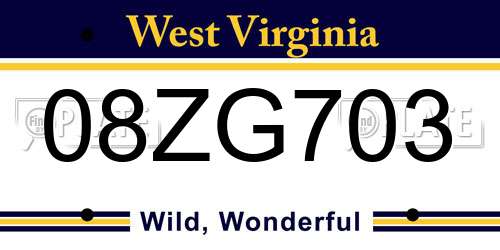 08ZG703 West Virginia License Plate