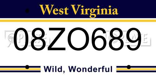 08ZO689 West Virginia License Plate