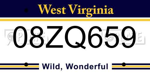 08ZQ659 West Virginia License Plate