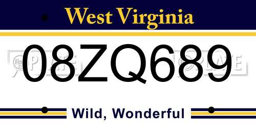 08ZQ689 West Virginia License Plate