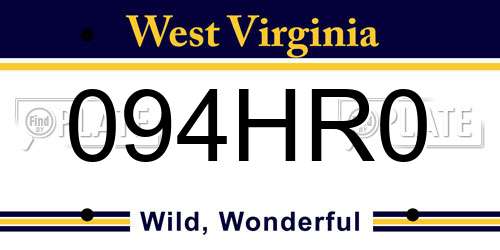 094HR0 West Virginia License Plate