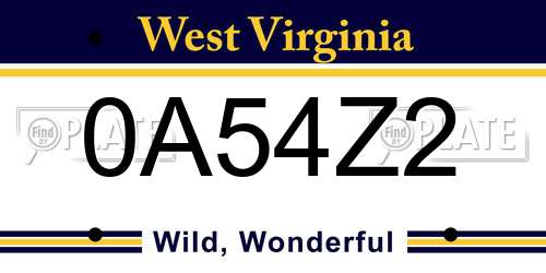 0A54Z2 West Virginia License Plate