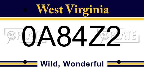 0A84Z2 West Virginia License Plate