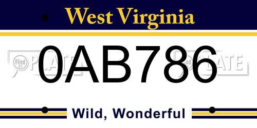 0AB786 West Virginia License Plate