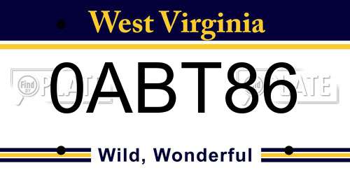 0ABT86 West Virginia License Plate