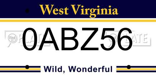 0ABZ56 West Virginia License Plate