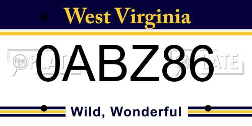 0ABZ86 West Virginia License Plate