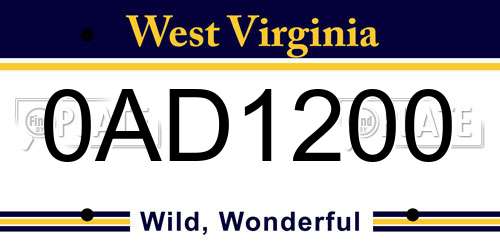 0AD1200 West Virginia License Plate