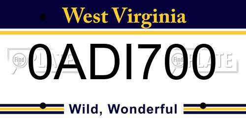 0ADI700 West Virginia License Plate