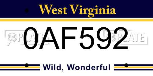 0AF592 West Virginia License Plate