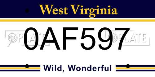 0AF597 West Virginia License Plate