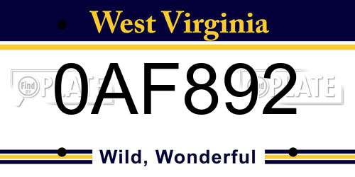 0AF892 West Virginia License Plate