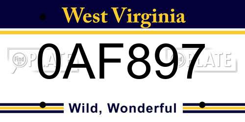 0AF897 West Virginia License Plate