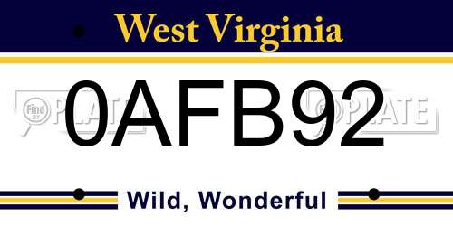 0AFB92 West Virginia License Plate