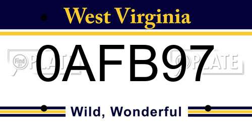 0AFB97 West Virginia License Plate
