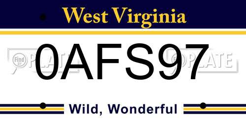 0AFS97 West Virginia License Plate