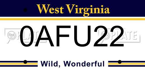 0AFU22 West Virginia License Plate