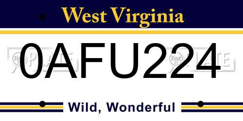 0AFU224 West Virginia License Plate