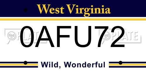 0AFU72 West Virginia License Plate