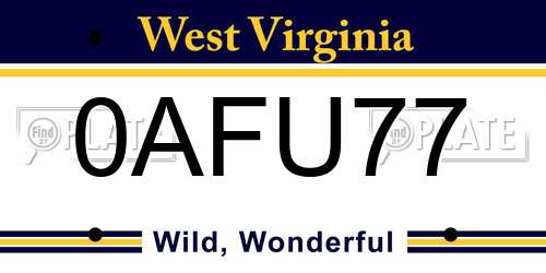 0AFU77 West Virginia License Plate