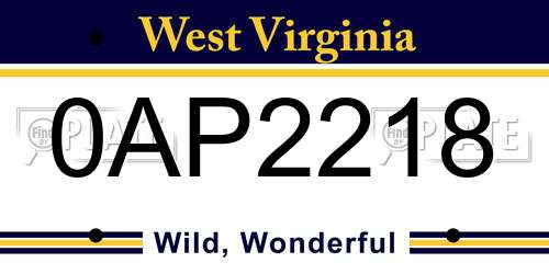 0AP2218 West Virginia License Plate