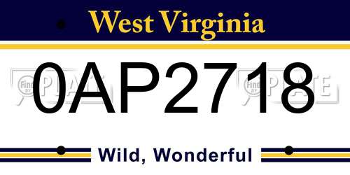 0AP2718 West Virginia License Plate