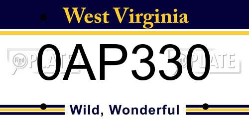 0AP330 West Virginia License Plate