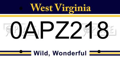 0APZ218 West Virginia License Plate