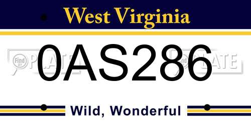 0AS286 West Virginia License Plate