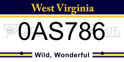 0AS786 West Virginia License Plate