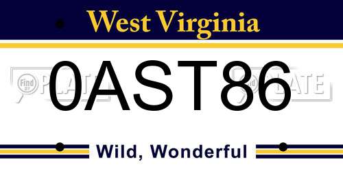 0AST86 West Virginia License Plate