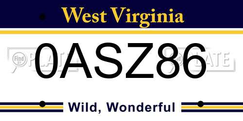 0ASZ86 West Virginia License Plate