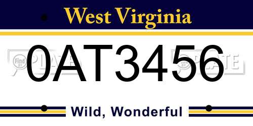 0AT3456 West Virginia License Plate