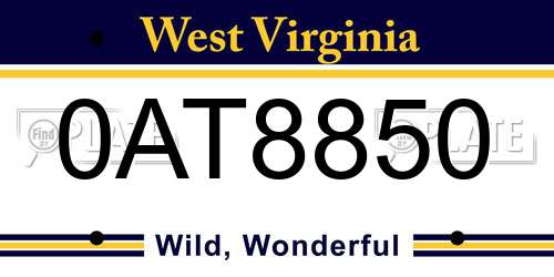 0AT8850 West Virginia License Plate