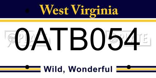 0ATB054 West Virginia License Plate