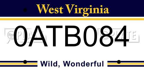 0ATB084 West Virginia License Plate