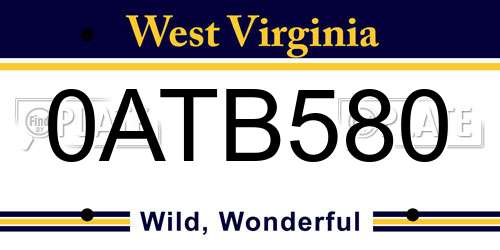 0ATB580 West Virginia License Plate