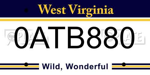 0ATB880 West Virginia License Plate