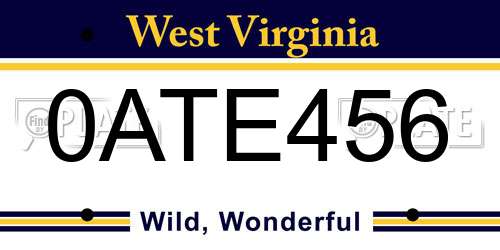 0ATE456 West Virginia License Plate